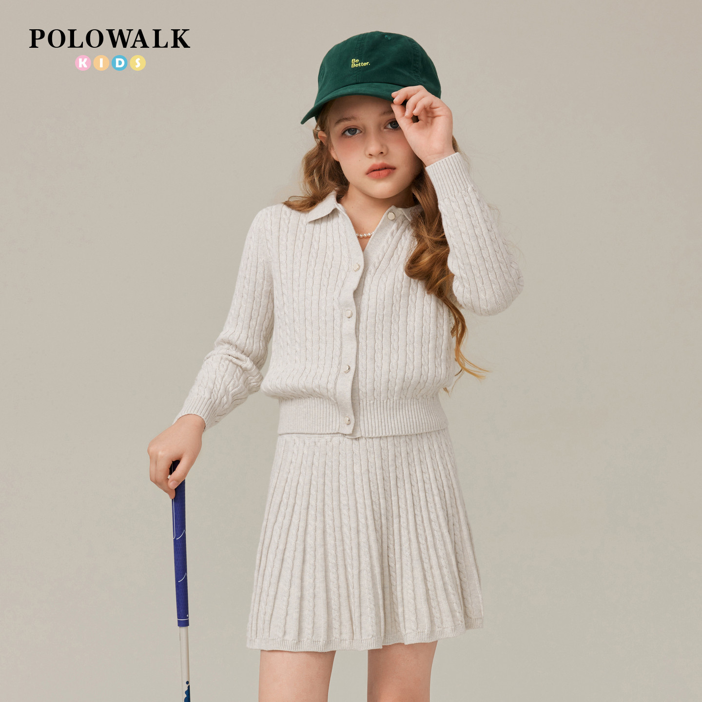 POLOWALK童装女童长袖针织套装2025秋冬新款针织开衫半裙两件套