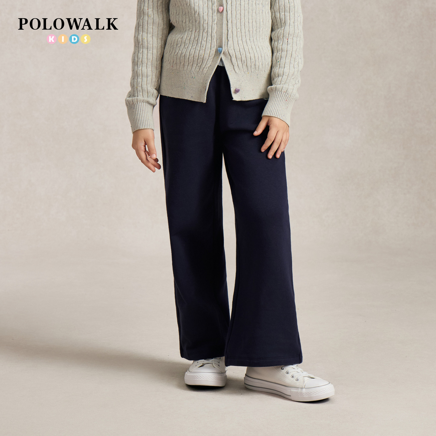 POLOWALK女童卫裤秋季新品松紧腰时尚网纱拼接直筒中大童运动裤子