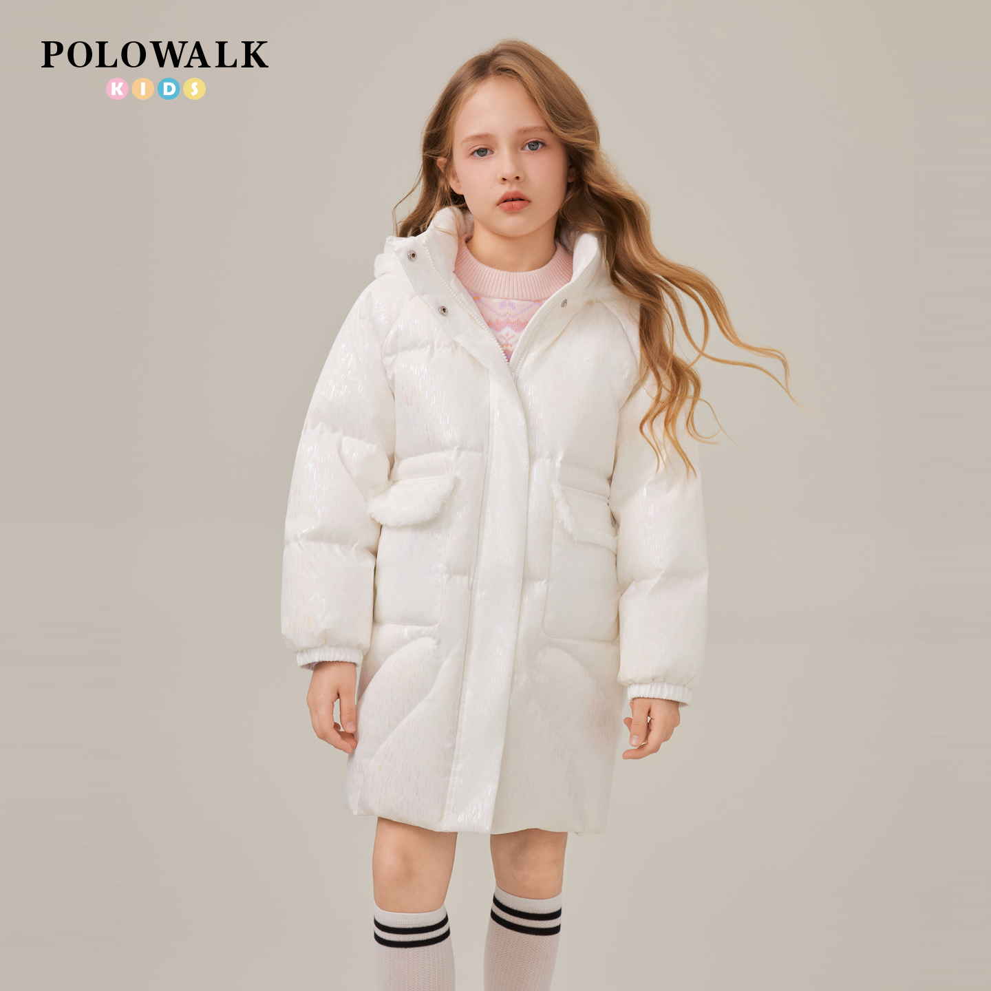 POLOWALK童装女童中长款羽绒服
