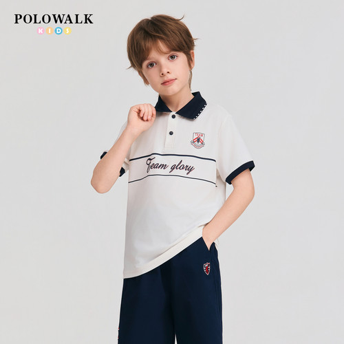 POLOWALK童装2026夏季新品男童短袖T恤polo衫时尚印花翻领上衣