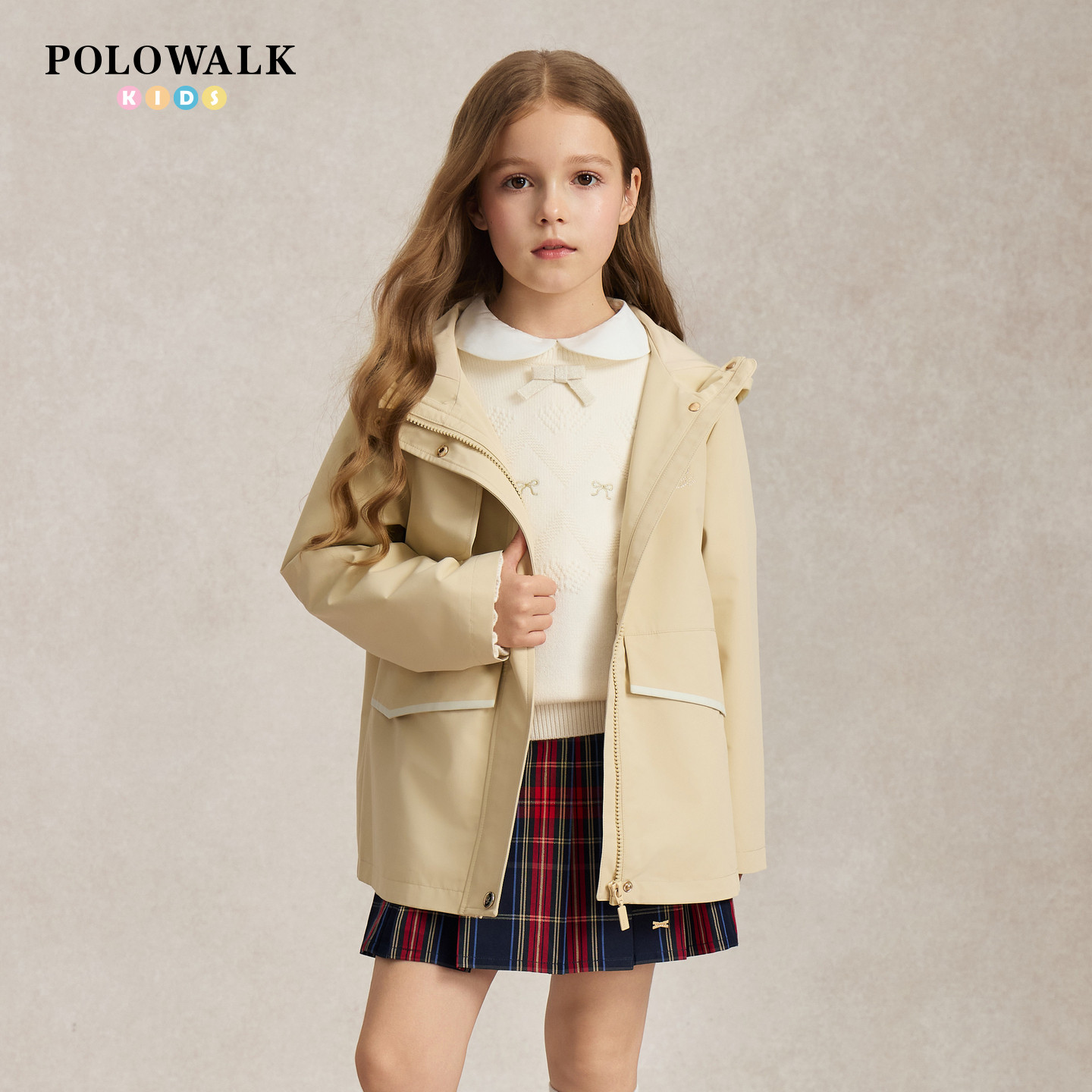 POLOWALK女童中长款连帽外套