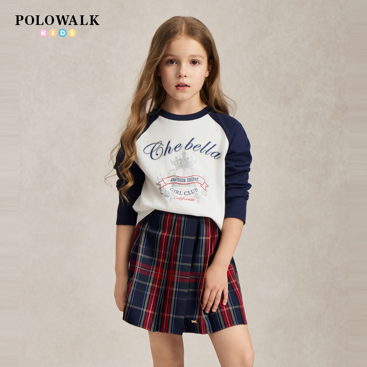 【100%棉】POLOWALK童装2026秋季新品女童长袖T恤印花圆领打底衫