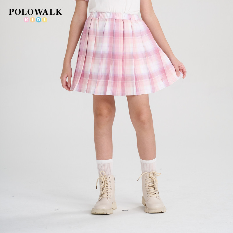 POLOWALK童装2025新品夏季半身裙女童百褶裙裙子俏皮时尚格纹,童装/婴儿装/亲子装,半身裙,淘宝优惠券,粉丝福利购,淘宝优惠卷