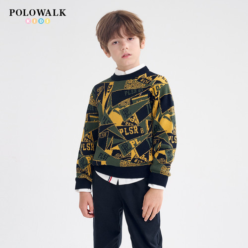 POLOWALK圆领提花外穿保暖线衫