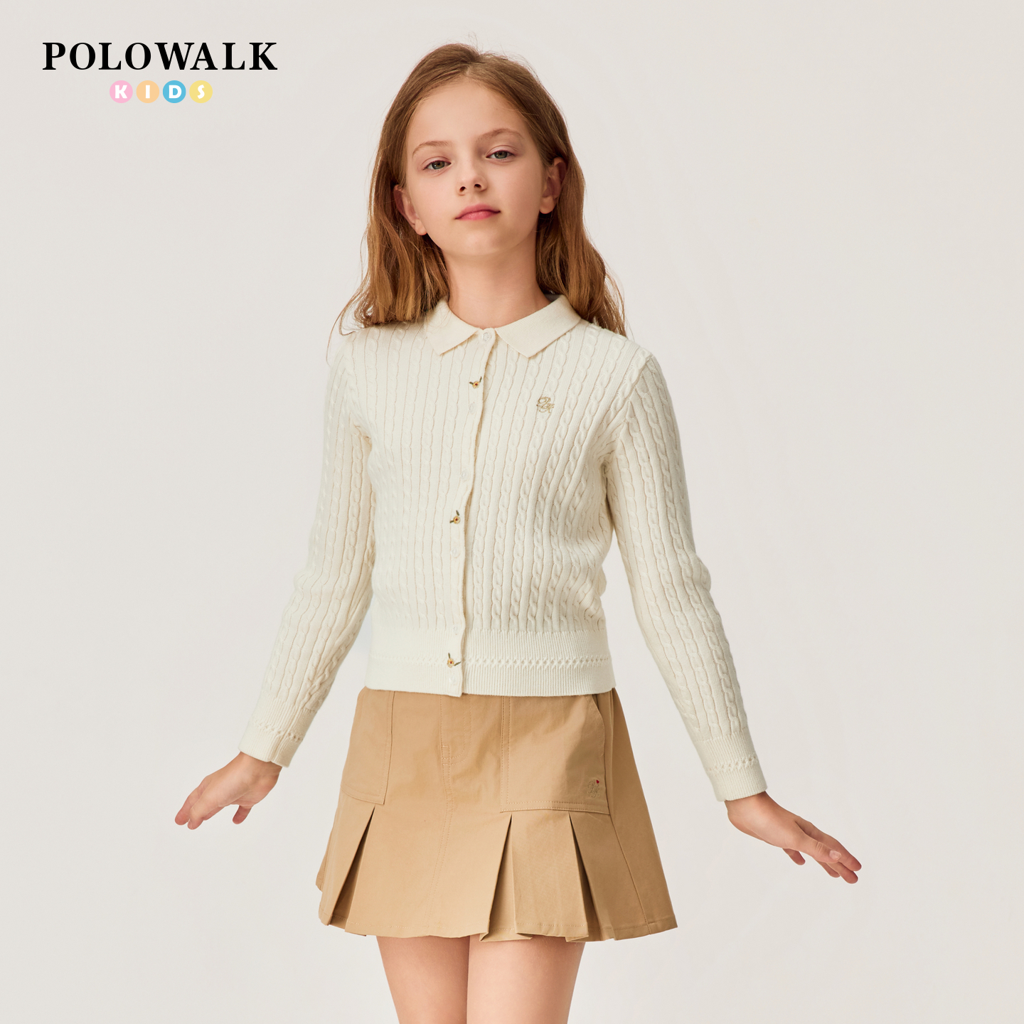 POLOWALK童装女童针织衫纯棉