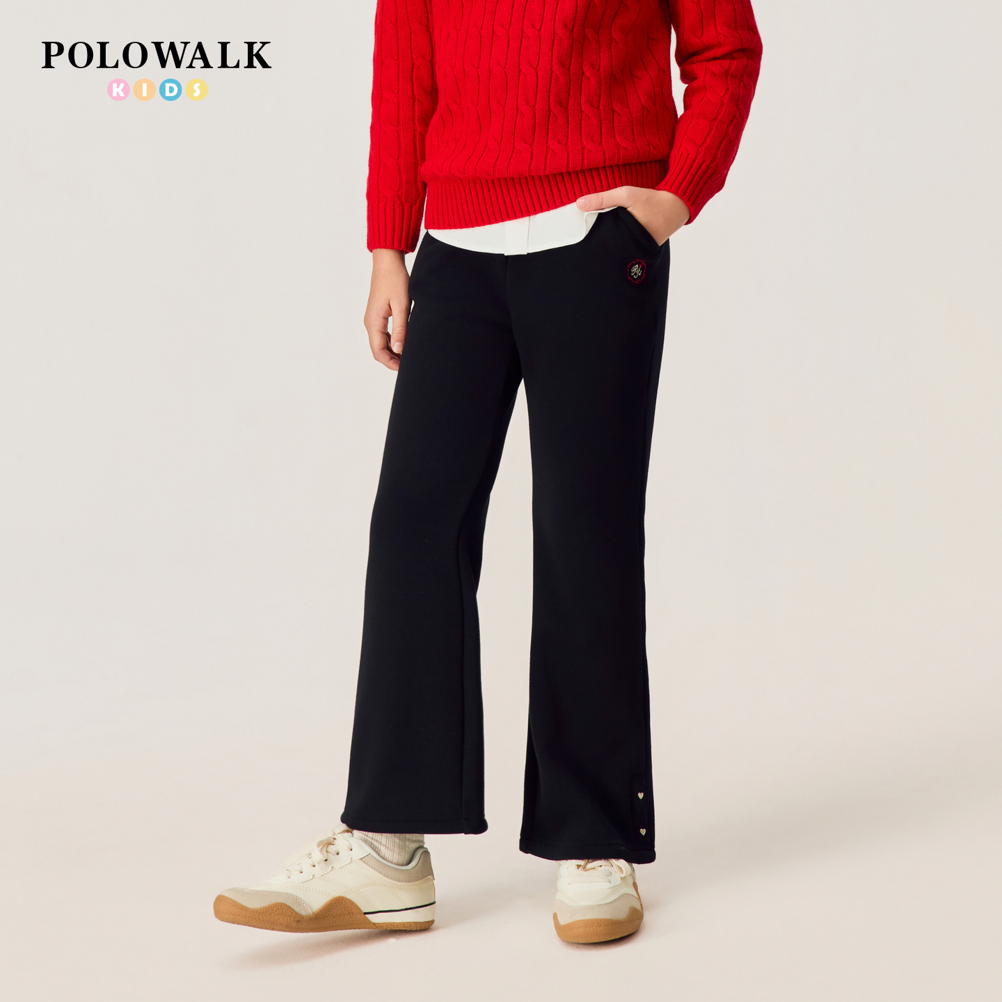 【新年款】POLOWALK童装女童卫裤2026年新品加绒百搭刺绣休闲裤