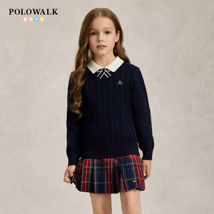 POLOWALK女童针织衫撞色翻领线衫