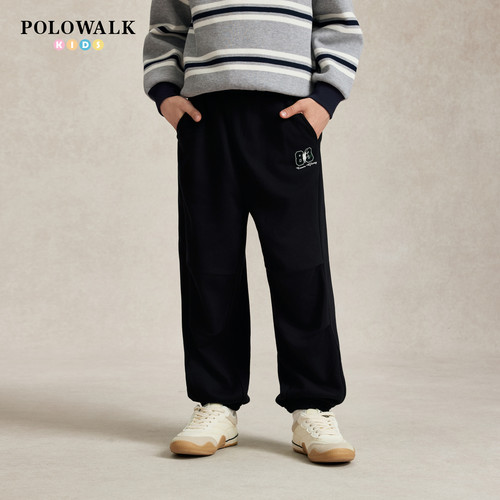 POLOWALK男童卫裤秋季新品罗纹腰束脚口中大童马仔印花运动裤子