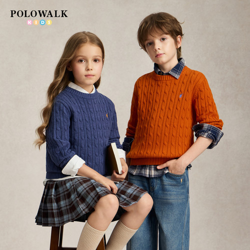 POLOWALK男女童绞花针织衫百搭