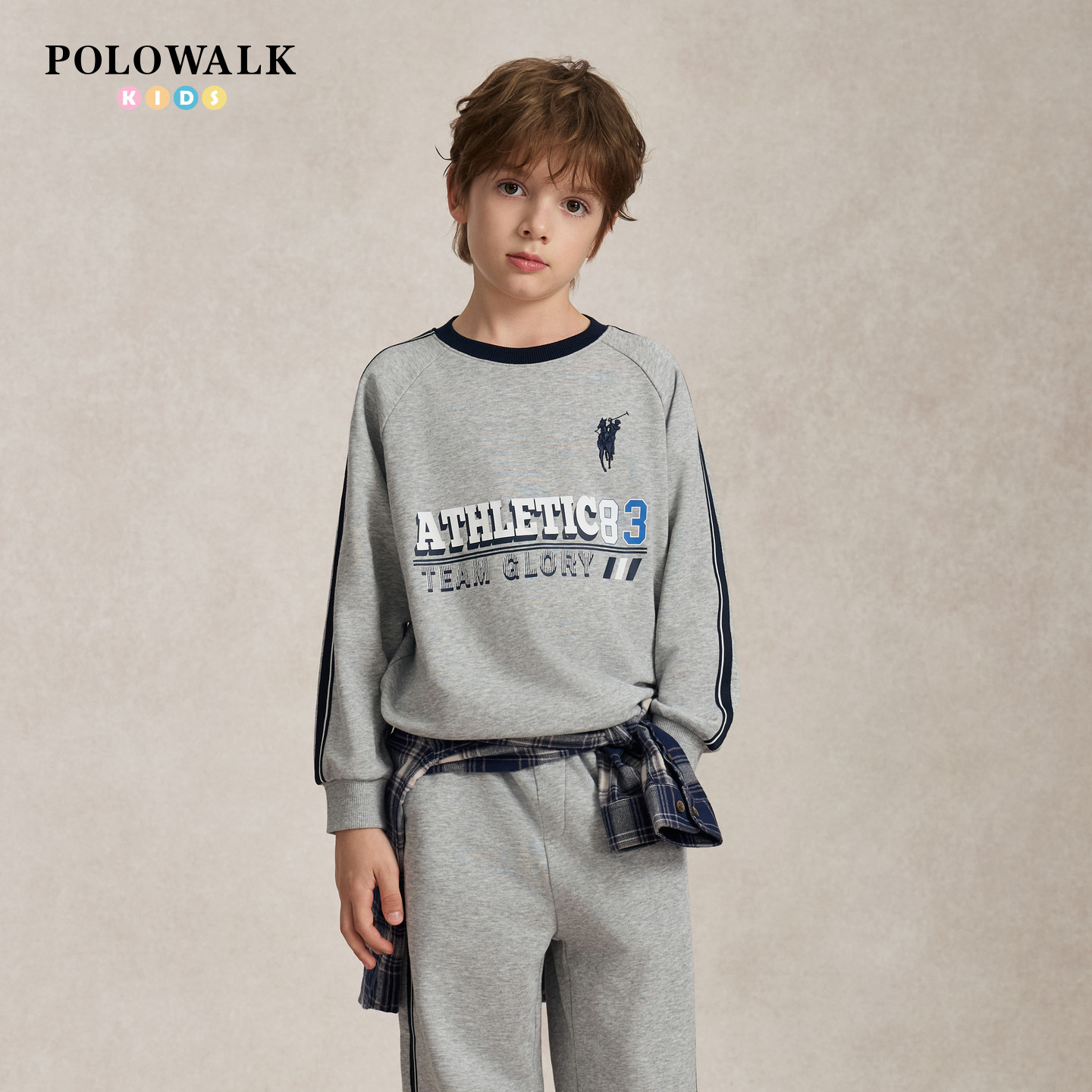 【套装】POLOWALK男童圆领印花卫衣早秋新款撞色中大童休闲上衣