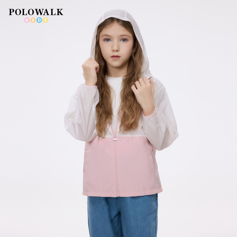 POLOWALK童装2026春夏新品女童外套连帽休闲防风衣轻薄百搭衣服
