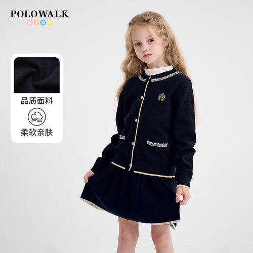 POLOWALK小香风圆领针织外套