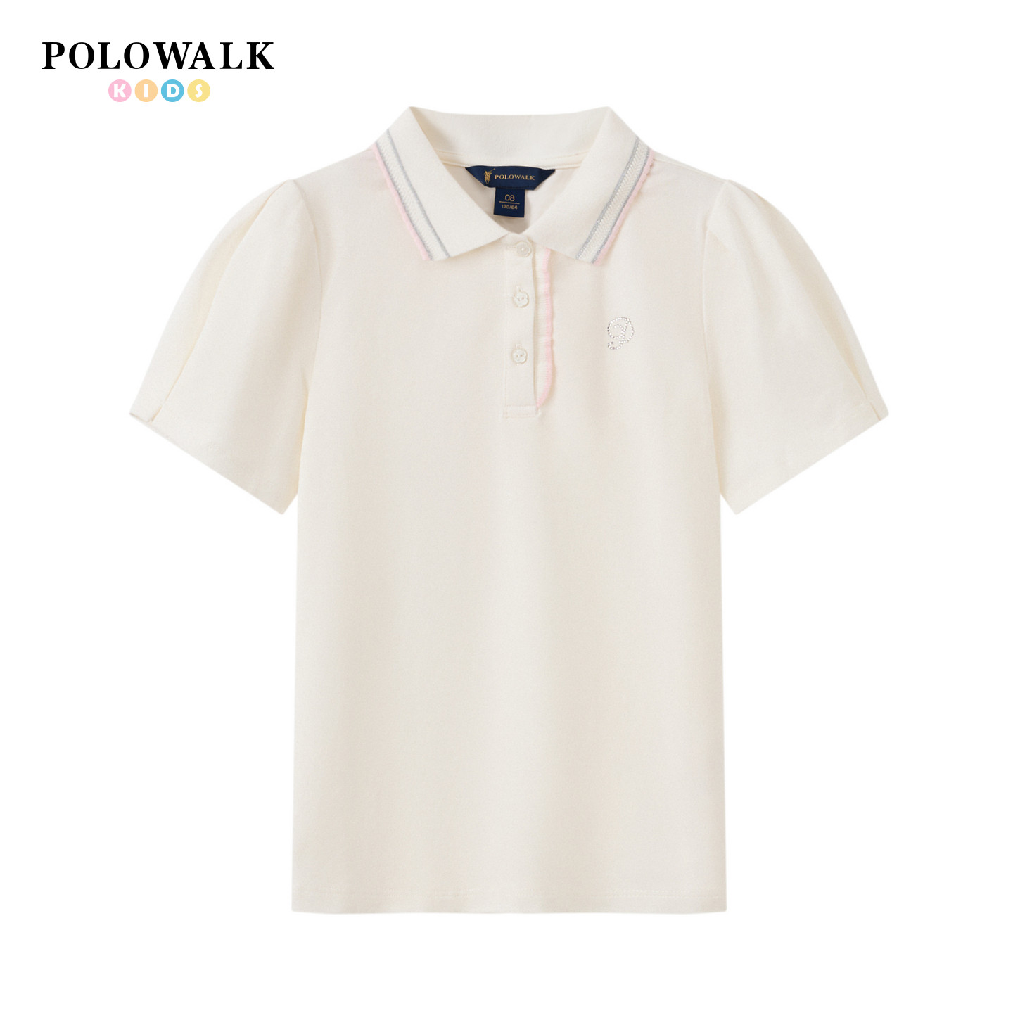POLOWALK童装26夏季新品女童短袖T恤时尚烫钻翻领POLO衫儿童衣服