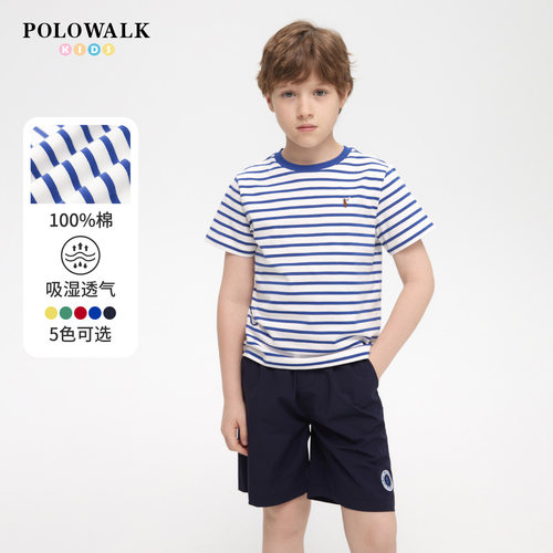 POLOWALK童装男童短袖T恤100%棉