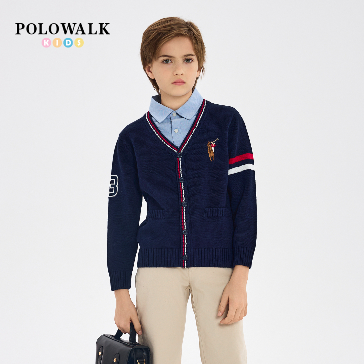 POLOWALK纯棉学院风针织毛衣