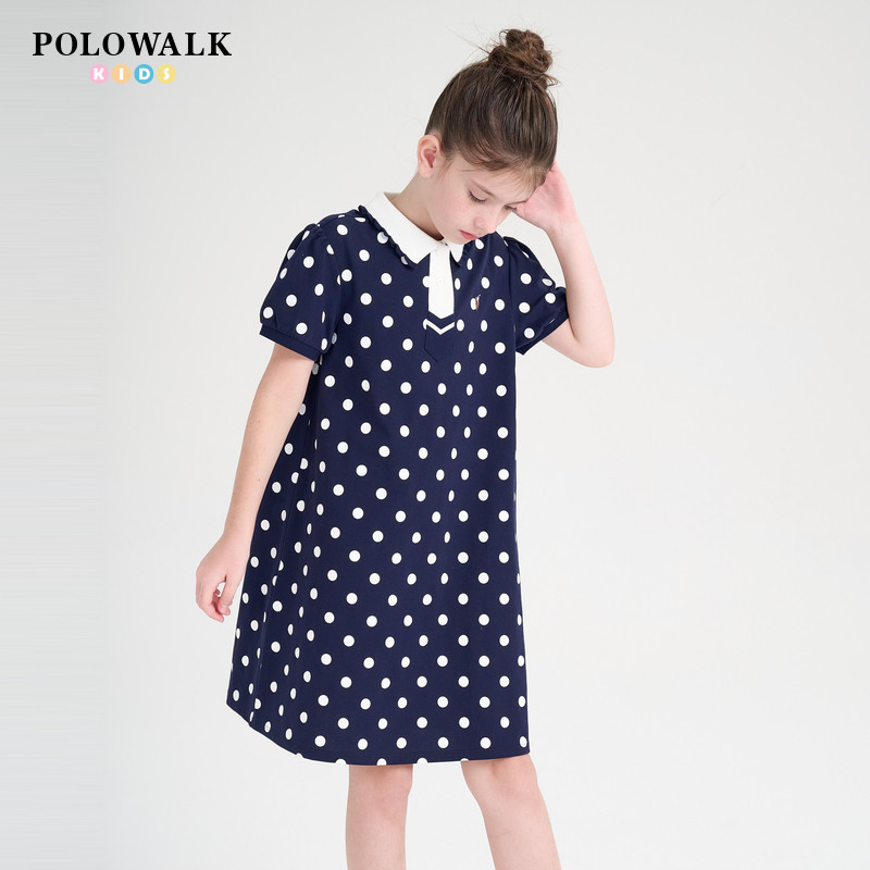 POLOWALK童装2025新品夏季学院风连衣裙女童针织裙子撞色Polo裙