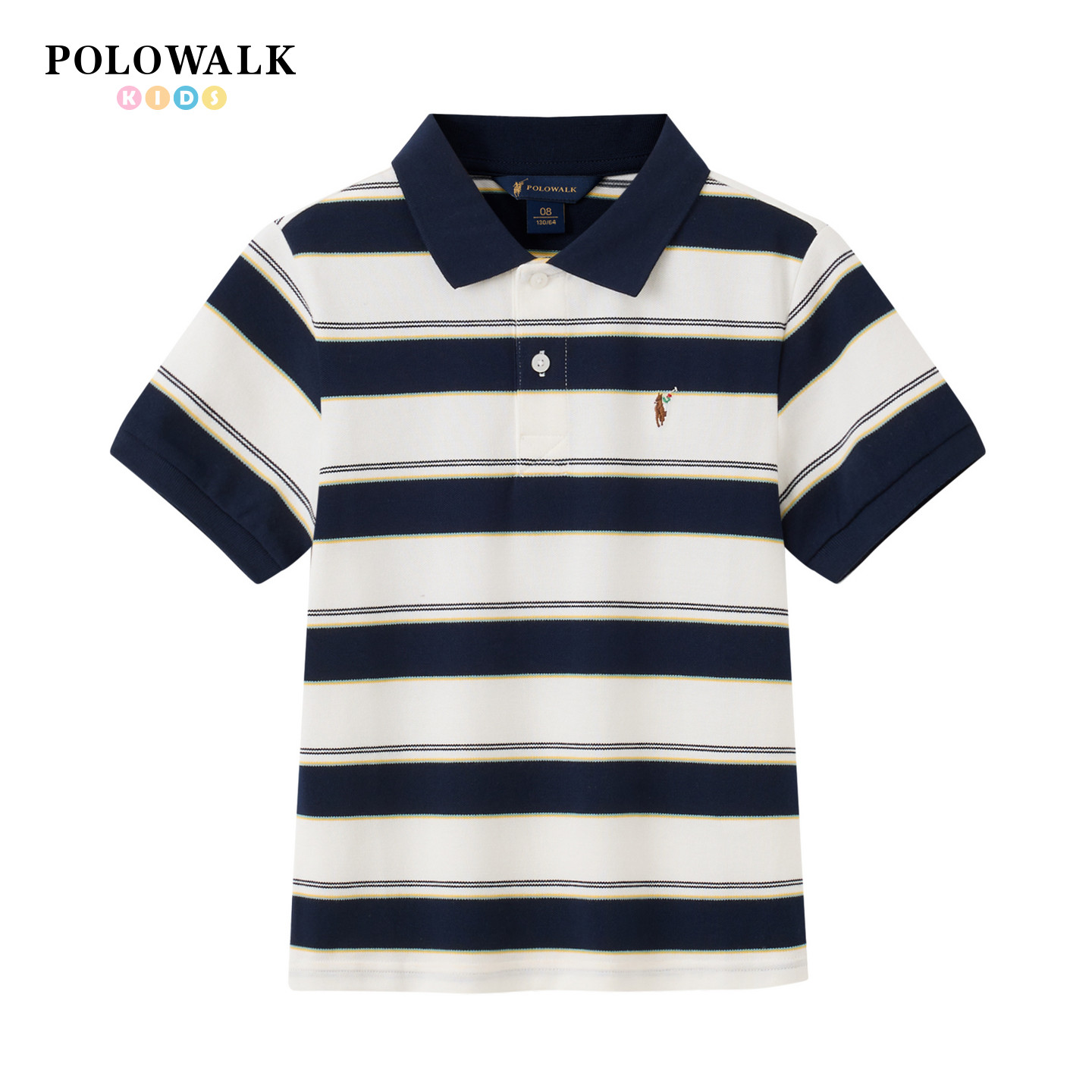 POLOWALK童装2026夏季新品男童短袖T恤POLO衫翻领条纹儿童上衣