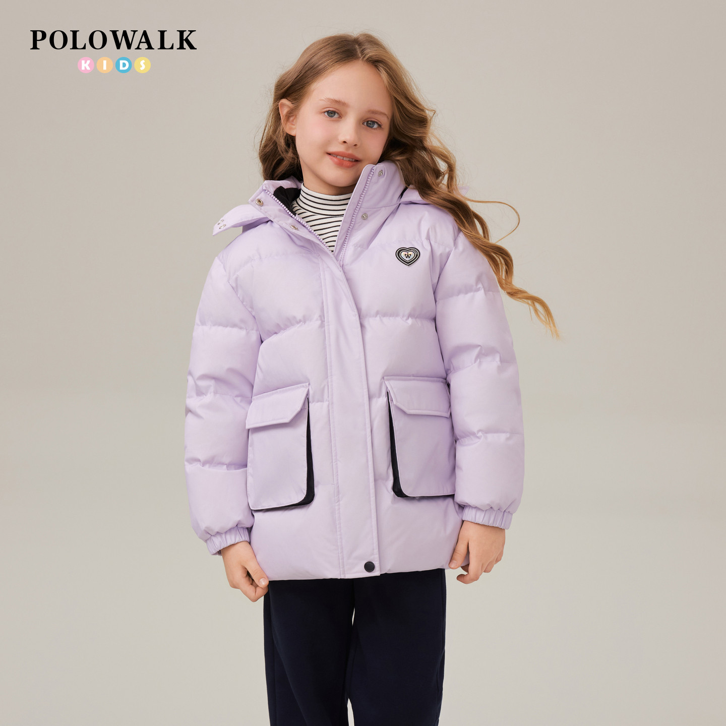 【90白鸭绒】POLOWALK童装女童羽绒服2025冬新品连帽休闲百搭外套,童装/婴儿装/亲子装,羽绒服,淘宝优惠券,粉丝福利购,淘宝优惠卷