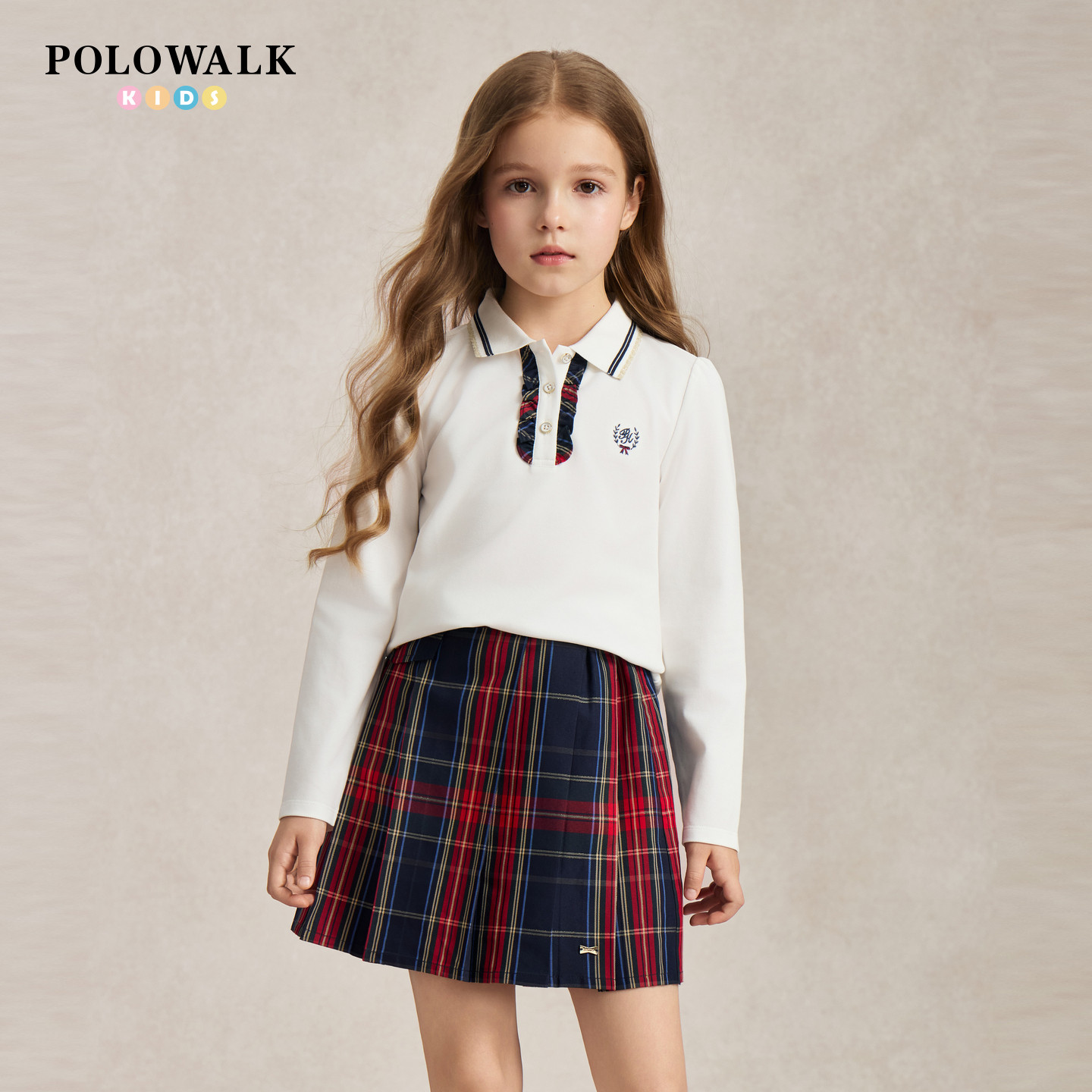 POLOWALK童装2026秋季新品女童长袖T恤学院风polo领儿童打底衫