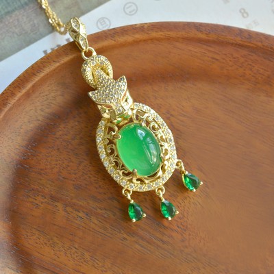 气质款~铜镶嵌玉髓蛋面豹子吊坠20290-2