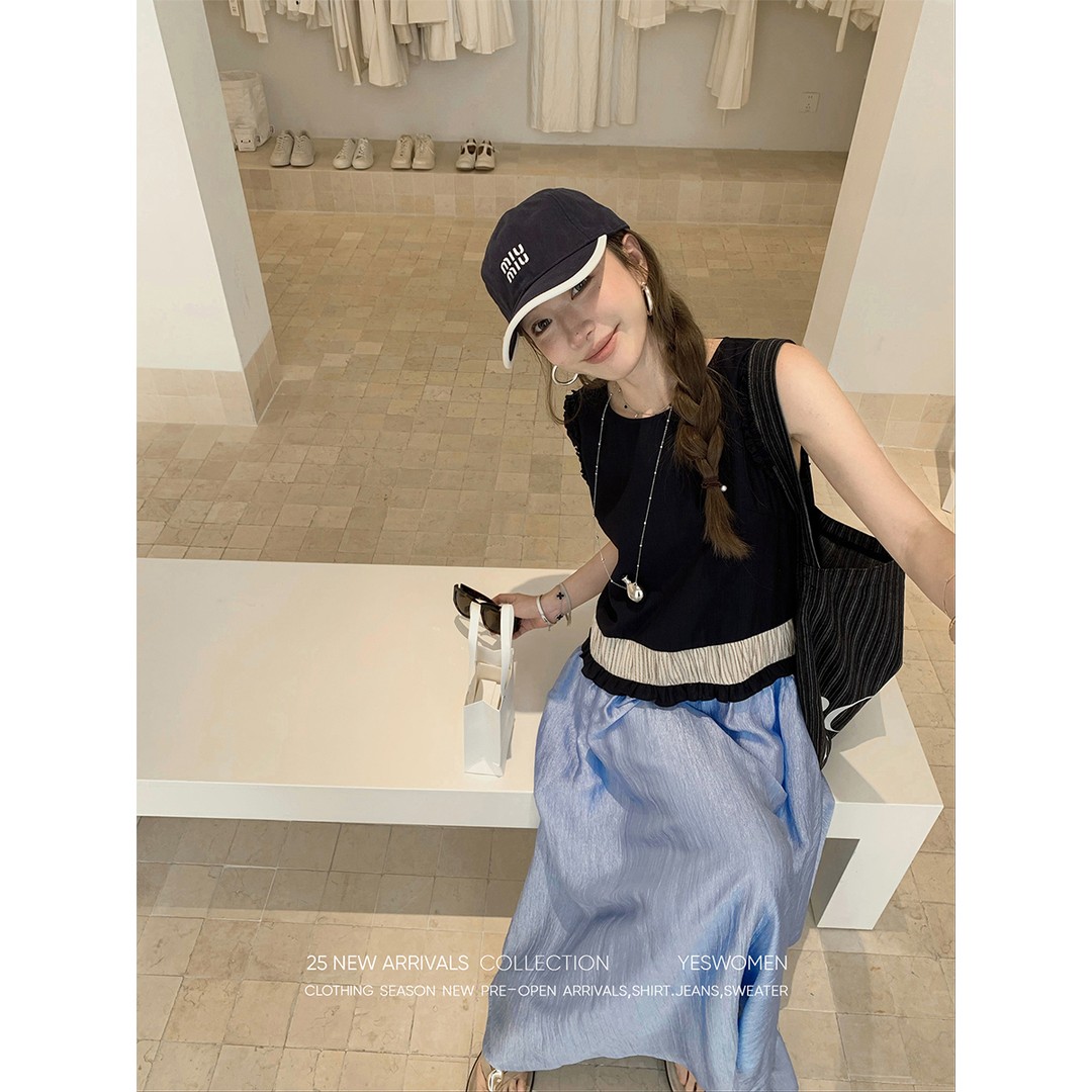 YESWOMEN【DA】夏日蓝调撞色拼接连衣裙2版本 灵动大方XY2356D393