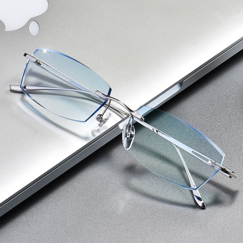 配眼镜近视男无边框变色眼镜框合金有度数防辐射专业蓝光新款眼睛