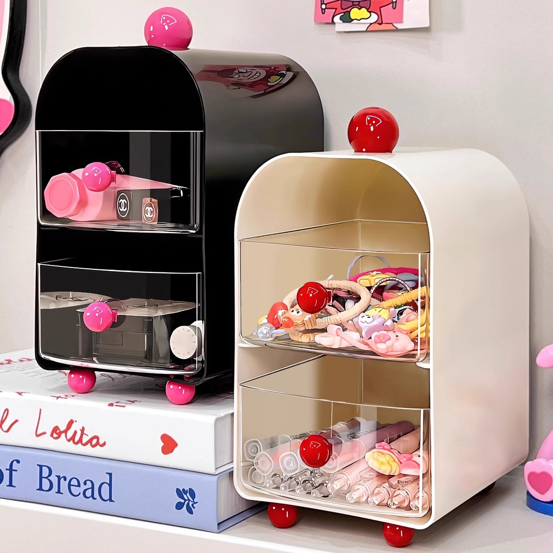 吉祥草多功能桌面收纳盒小型抽屉办公杂物置物架口红化妆品收纳盒