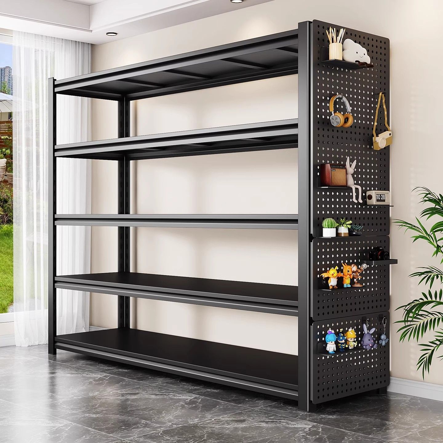 铁艺风隔断置物架镂空书架落地屏风隔断板花架书架简约多层隔断架