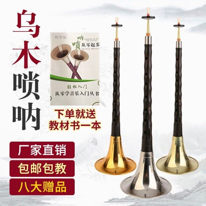 初学者老式唢呐全套d调成人民间唢呐乐器红木乌木黑檀木D调送哨片