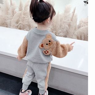 女童加绒套装2025新款儿童冬装运动衣服时髦女宝宝两件套秋冬洋气