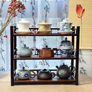 【清欢】三层竹丝楠竹茶架博古架杯架壶架置物架收纳架桌面整理落