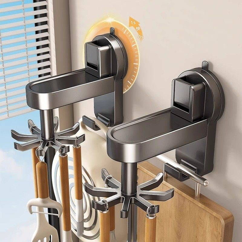 优勤厨房旋转吸盘挂钩免打孔锅具铲子勺子收纳置物架壁挂菜板挂架