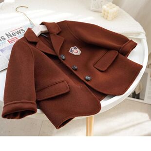 儿童双面绒呢大衣24款短款秋冬男童女童复古加厚西装羊毛呢子外套