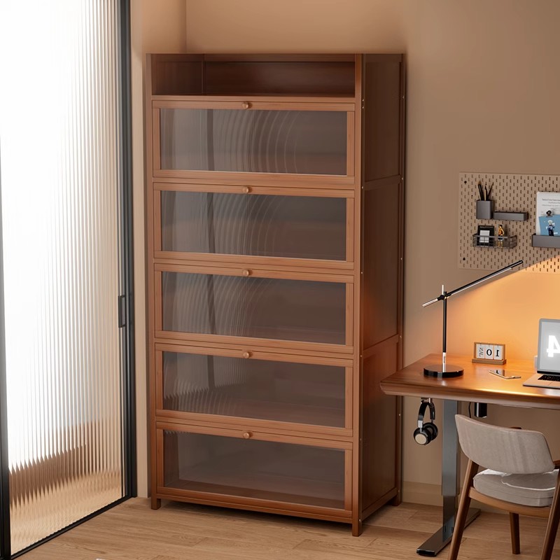 书架落地置物架家用书柜防尘带门储物柜多层置物柜靠墙一体收纳柜