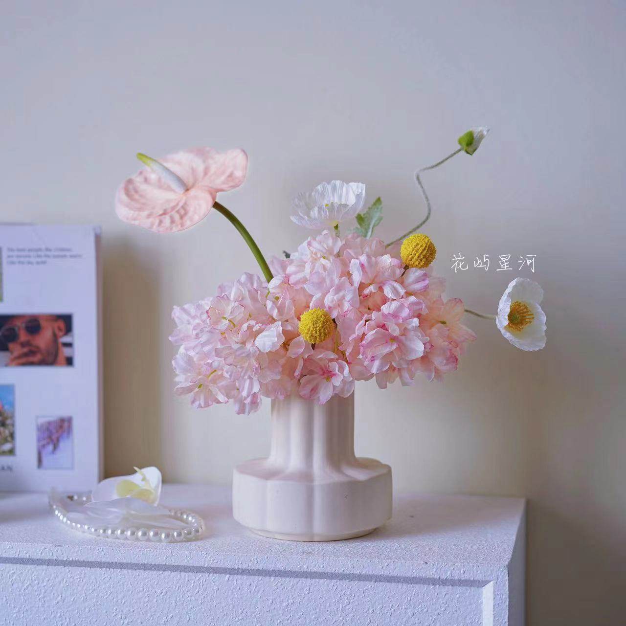 ins风落地小众便宜餐桌粉色仿真花束迷你陶瓷客厅高档房间设计,家居饰品,仿真花/假花,淘宝优惠券,粉丝福利购,淘宝优惠卷