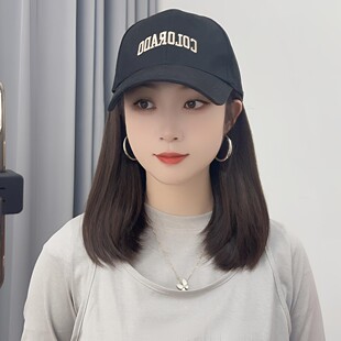 COL字母刺绣棒球帽假发简约百搭显脸小大帽檐秋冬款 帽子假发一体.