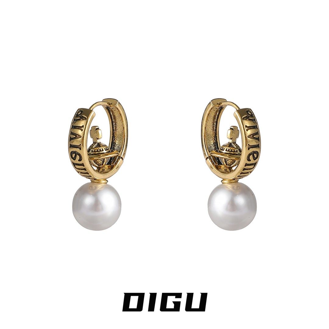 嘀咕家铜合金仿珍珠耳饰独特土星珍珠耳扣气质耳环一款两戴耳饰