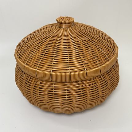 H55仿藤编收纳筐圆形田园客厅家用酒店手工编织馒头筐水果筐32*25