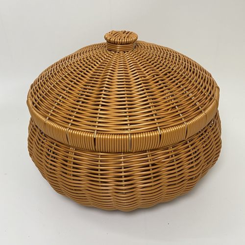 H55仿藤编收纳筐圆形田园客厅家用酒店手工编织馒头筐水果筐32*25