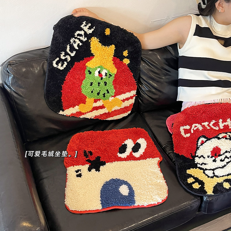 插画坐垫簇绒防滑椅垫四季通用可爱毛绒办公室沙发汽车装饰送礼物