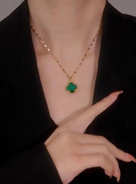 钛钢项链 四叶草项链双面可戴小众轻奢不掉色设计感高级感锁骨链