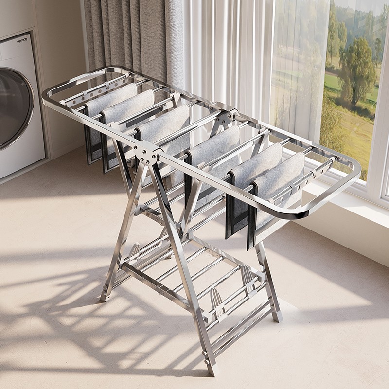 不锈钢晾衣架挂衣架家用阳台室内室外两用可折叠晒被子免安装衣架