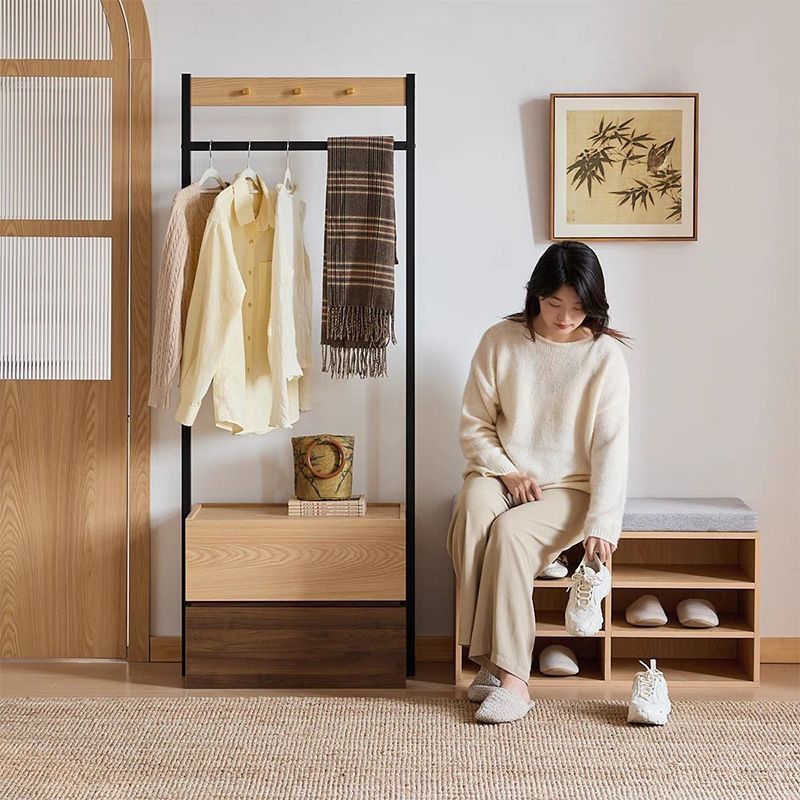实木挂衣架落地卧室家用带抽屉储物柜衣帽架客厅储物挂衣服置物架