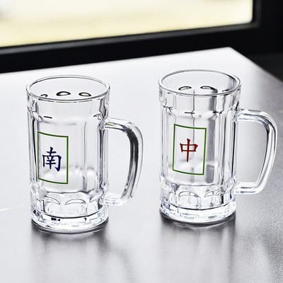 钢化玻璃杯带把手茶坊茶楼专用麻将茶杯家用耐热防烫防摔啤酒杯子