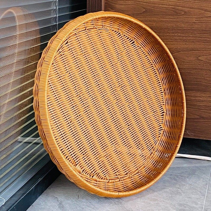 家用厨房阳台仿藤特大号圆形簸箕晾晒筐收纳筐晾晒神器手工编织