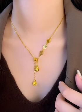 铜合金项链 金色福字葫芦项链女秋冬毛衣链高级感轻奢小众配饰潮