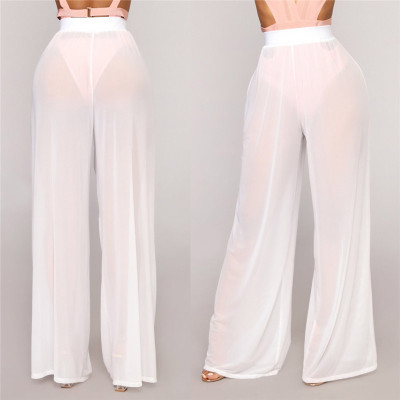 Women See Through High Waist Pants Sexy Transparent Loose Wi