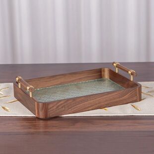 杯子托盘高级感轻奢北美黑胡桃木实木子木质水果盘家用钢化玻璃花