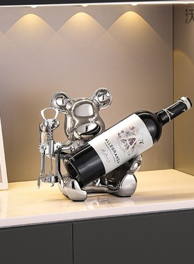 小熊酒架意式电镀摆件玄关客厅电视柜酒柜开瓶器红酒架装饰品
