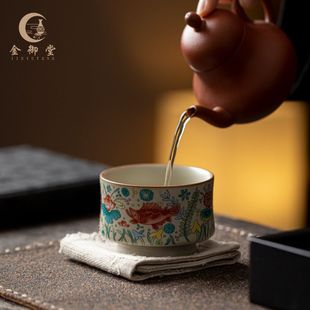 汝窑茶杯聚财主人杯单杯女士高档个人专用功夫茶具喝茶陶瓷品茗杯